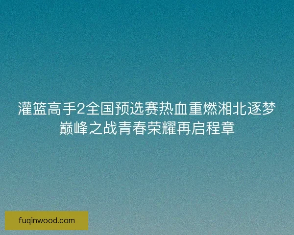 灌篮高手2全国预选赛热血重燃湘北逐梦巅峰之战青春荣耀再启程章